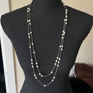 Elegant Silver and White Pearl Necklace